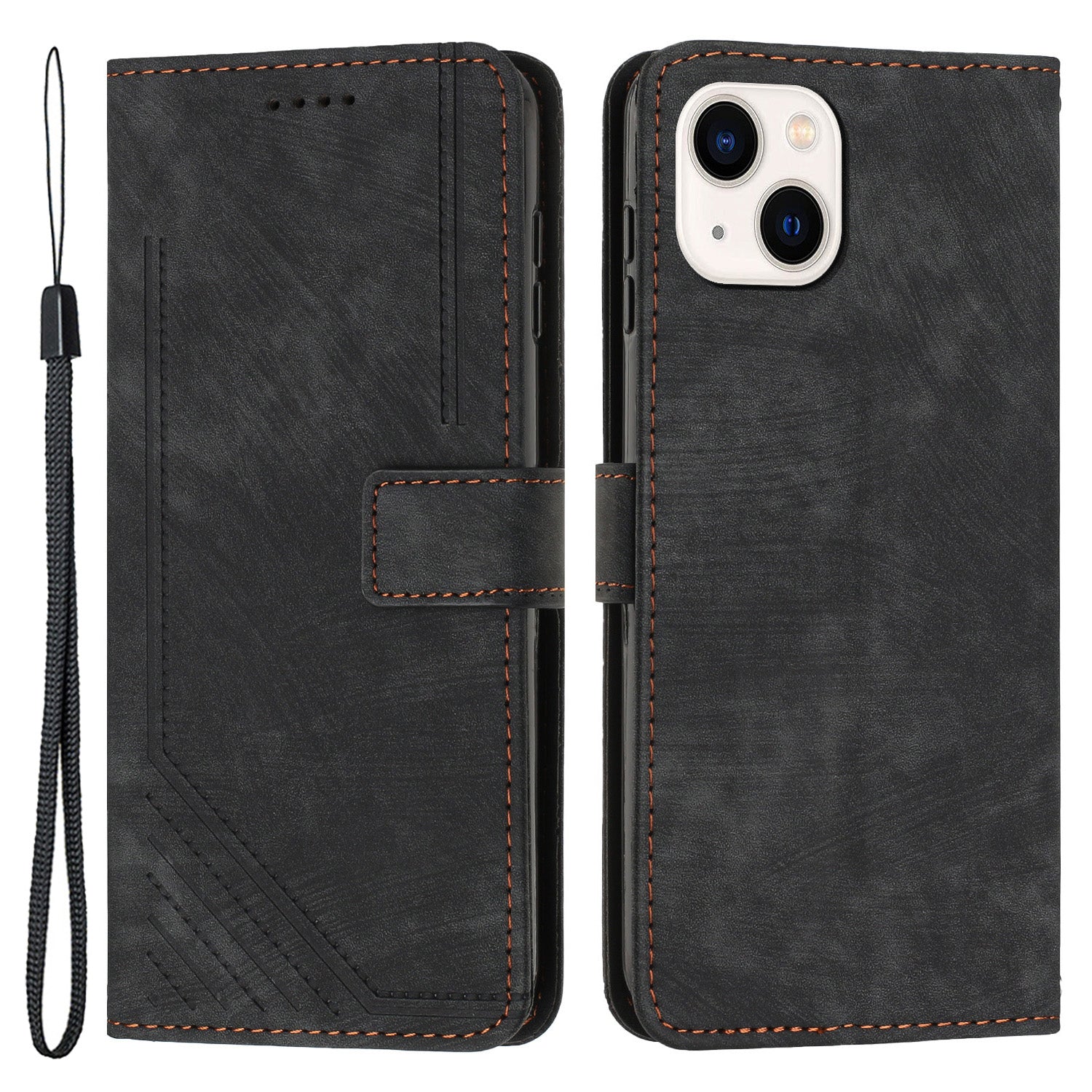 For iPhone 13 mini Stand Wallet PU Leather Phone Case Skin-touch Lines Imprinted Cover For iPhone 13 mini Stand Wallet PU Leather Phone Case Skin-touch Lines Imprinted Cover